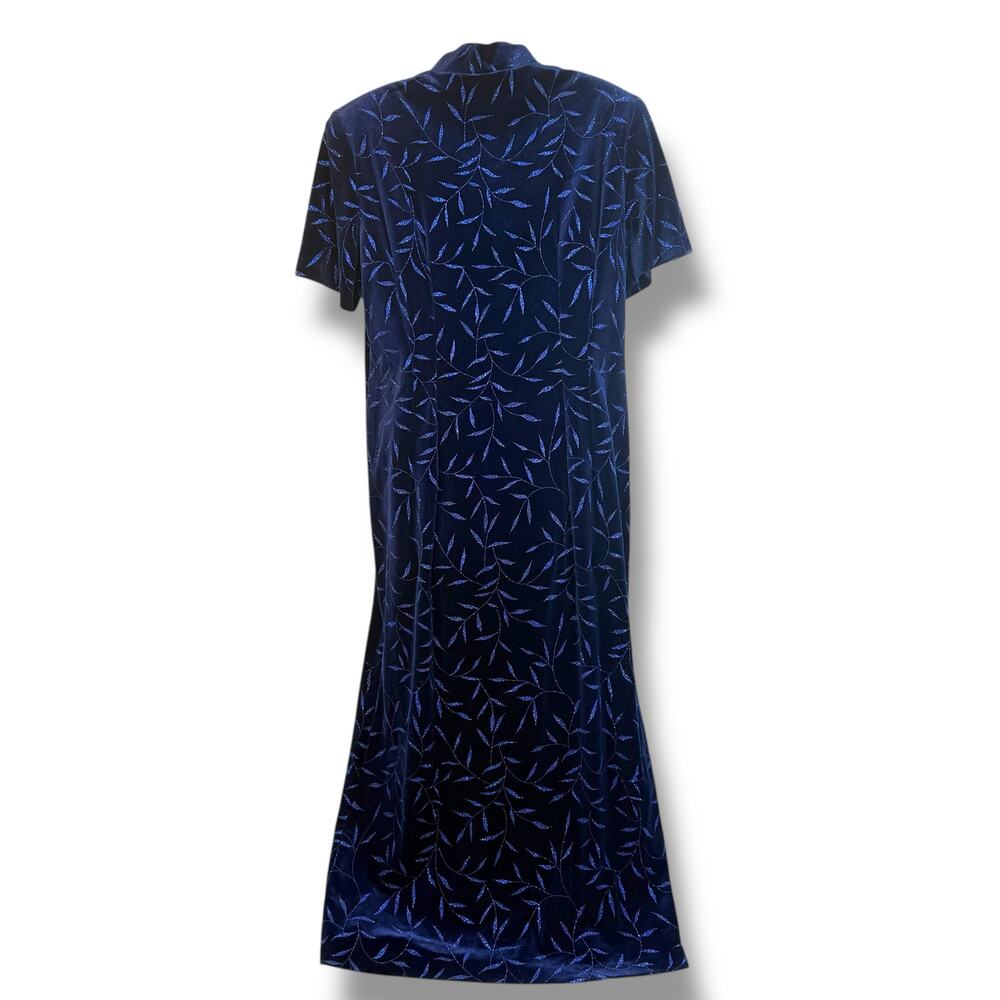 Another Thyme Blue Velvet Maxi Dress Glitter Leaf Pattern Vintage 18 Large 8 -10 - Picture 7 of 13